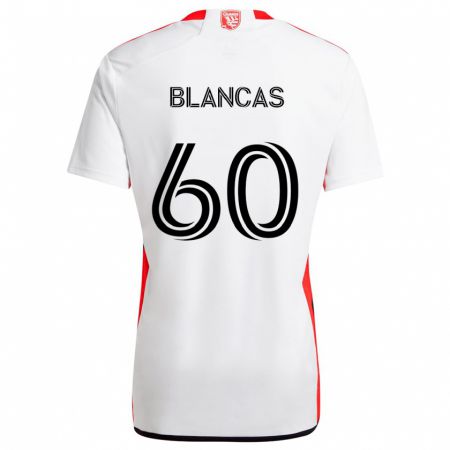 Kandiny Femme Maillot Eduardo Blancas #60 Blanc Rouge Tenues Extérieur 2024/25 T-Shirt