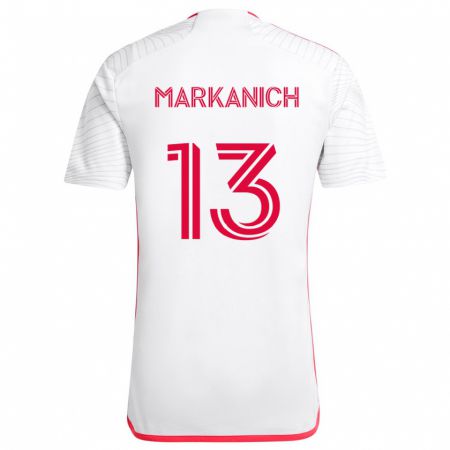 Kandiny Femme Maillot Anthony Markanich #13 Blanc Rouge Tenues Extérieur 2024/25 T-Shirt