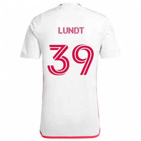 Kandiny Femme Maillot Ben Lundt #39 Blanc Rouge Tenues Extérieur 2024/25 T-Shirt