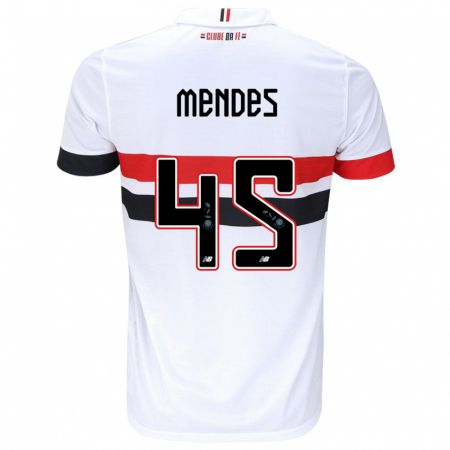 Kandiny Enfant Maillot Nathan Mendes #45 Blanc Rouge Noir Tenues Domicile 2024/25 T-Shirt