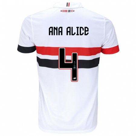 Kandiny Enfant Maillot Ana Alice Luciano Da Silva #4 Blanc Rouge Noir Tenues Domicile 2024/25 T-Shirt