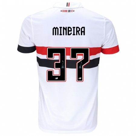 Kandiny Enfant Maillot Rafa Mineira #37 Blanc Rouge Noir Tenues Domicile 2024/25 T-Shirt