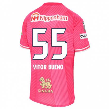 Kandiny Enfant Maillot Vitor Bueno #55 Rose Blanc Tenues Domicile 2024/25 T-Shirt