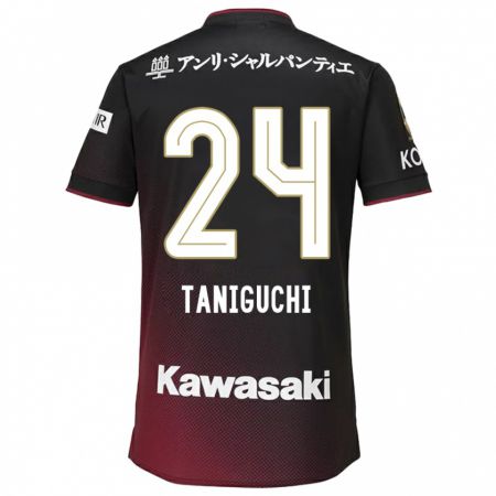 Kandiny Enfant Maillot Hiroto Taniguchi #24 Noir Rouge Tenues Domicile 2024/25 T-Shirt