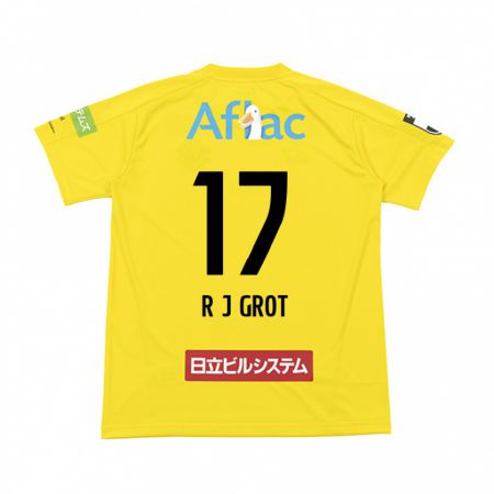 Kandiny Enfant Maillot Jay-Roy Grot #17 Jaune Noir Tenues Domicile 2024/25 T-Shirt