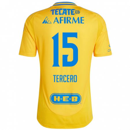 Kandiny Enfant Maillot Eduardo Tercero #15 Or Jaune Tenues Domicile 2024/25 T-Shirt