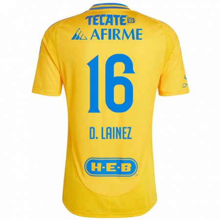 Kandiny Enfant Maillot Diego Lainez #16 Or Jaune Tenues Domicile 2024/25 T-Shirt