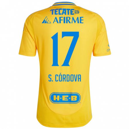 Kandiny Enfant Maillot Sebastián Córdova #17 Or Jaune Tenues Domicile 2024/25 T-Shirt