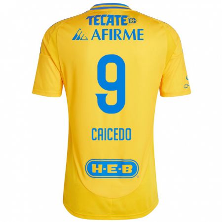 Kandiny Enfant Maillot Jordy Caicedo #9 Or Jaune Tenues Domicile 2024/25 T-Shirt