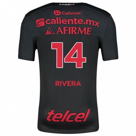 Kandiny Enfant Maillot Christian Rivera #14 Noir Rouge Tenues Domicile 2024/25 T-Shirt