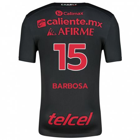 Kandiny Enfant Maillot Diego Barbosa #15 Noir Rouge Tenues Domicile 2024/25 T-Shirt