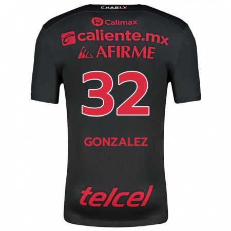 Kandiny Enfant Maillot Carlos González #32 Noir Rouge Tenues Domicile 2024/25 T-Shirt