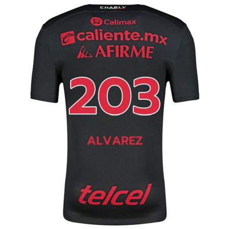 Kandiny Enfant Maillot Jaime Álvarez #203 Noir Rouge Tenues Domicile 2024/25 T-Shirt