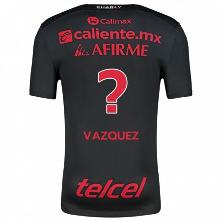 Kandiny Enfant Maillot Aldair Vázquez #0 Noir Rouge Tenues Domicile 2024/25 T-Shirt