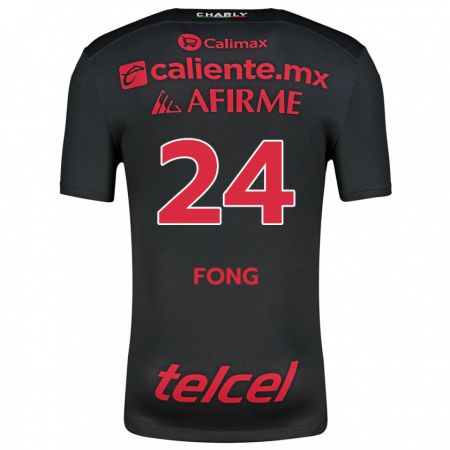 Kandiny Enfant Maillot Michel Fong #24 Noir Rouge Tenues Domicile 2024/25 T-Shirt