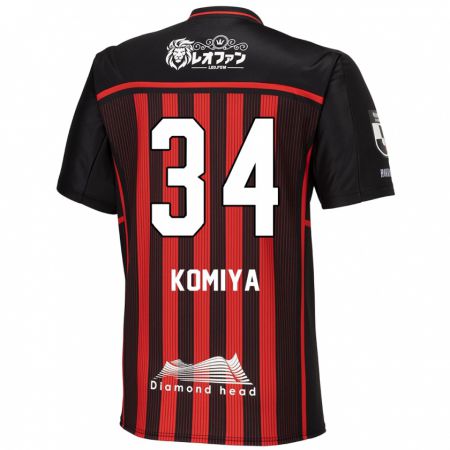 Kandiny Enfant Maillot Masaki Komiya #34 Rouge Noir Tenues Domicile 2024/25 T-Shirt