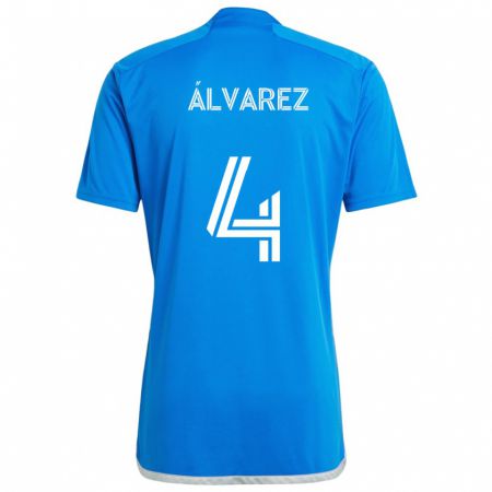 Kandiny Enfant Maillot Fernando Álvarez #4 Bleu Blanc Tenues Domicile 2024/25 T-Shirt