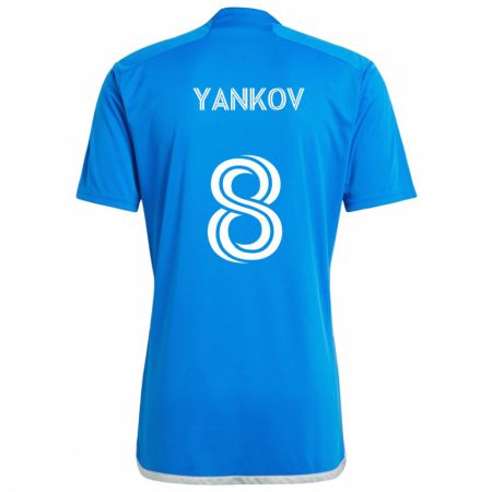 Kandiny Enfant Maillot Dominik Yankov #8 Bleu Blanc Tenues Domicile 2024/25 T-Shirt