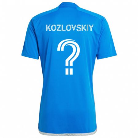 Kandiny Enfant Maillot Sergei Kozlovskiy #0 Bleu Blanc Tenues Domicile 2024/25 T-Shirt