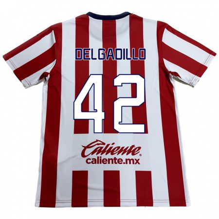 Kandiny Enfant Maillot Diego Delgadillo #42 Rouge Blanc Tenues Domicile 2024/25 T-Shirt