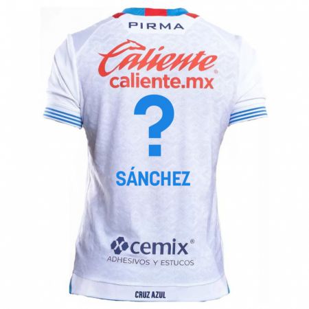 Kandiny Enfant Maillot Jorge Sánchez #0 Blanc Bleu Tenues Extérieur 2024/25 T-Shirt