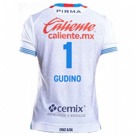 Kandiny Enfant Maillot Andrés Gudiño #1 Blanc Bleu Tenues Extérieur 2024/25 T-Shirt