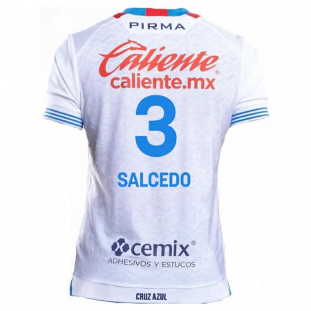 Kandiny Enfant Maillot Carlos Salcedo #3 Blanc Bleu Tenues Extérieur 2024/25 T-Shirt