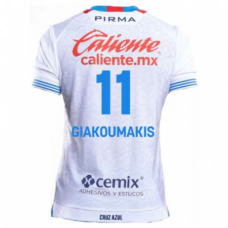 Kandiny Enfant Maillot Georgios Giakoumakis #11 Blanc Bleu Tenues Extérieur 2024/25 T-Shirt