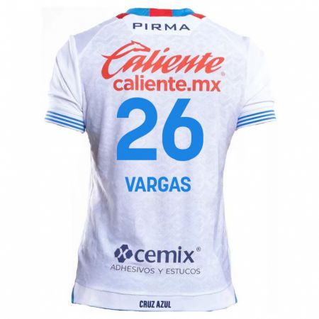 Kandiny Enfant Maillot Carlos Vargas #26 Blanc Bleu Tenues Extérieur 2024/25 T-Shirt