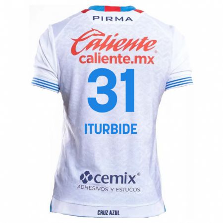 Kandiny Enfant Maillot Luis Iturbide #31 Blanc Bleu Tenues Extérieur 2024/25 T-Shirt