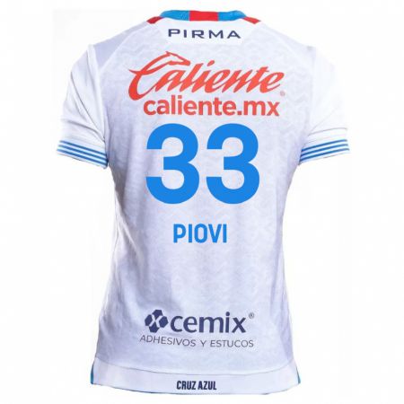 Kandiny Enfant Maillot Gonzalo Piovi #33 Blanc Bleu Tenues Extérieur 2024/25 T-Shirt