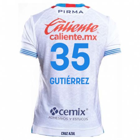 Kandiny Enfant Maillot Luis Gutiérrez #35 Blanc Bleu Tenues Extérieur 2024/25 T-Shirt