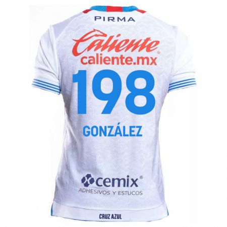 Kandiny Enfant Maillot Kenneth González #198 Blanc Bleu Tenues Extérieur 2024/25 T-Shirt