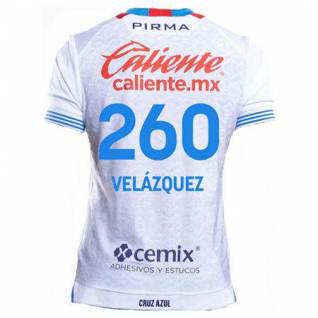 Kandiny Enfant Maillot Víctor Velázquez #260 Blanc Bleu Tenues Extérieur 2024/25 T-Shirt