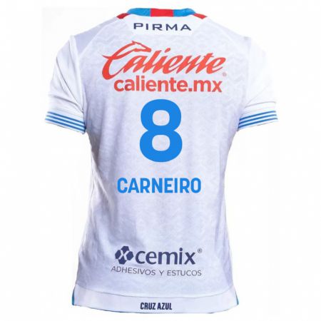 Kandiny Enfant Maillot Gonzalo Carneiro #8 Blanc Bleu Tenues Extérieur 2024/25 T-Shirt