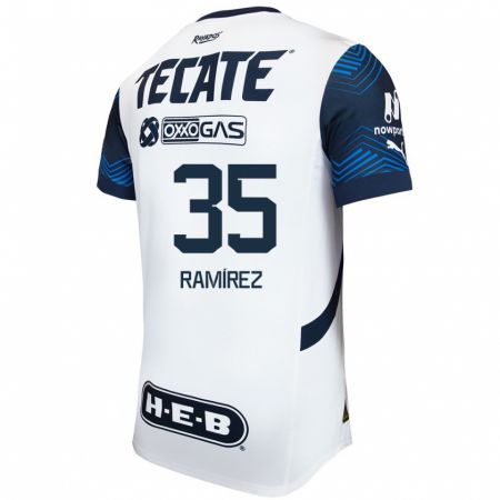 Kandiny Enfant Maillot Pedro Ramírez #35 Blanc Bleu Tenues Extérieur 2024/25 T-Shirt