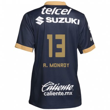 Kandiny Enfant Maillot Pablo Monroy #13 Obsidienne Or Blanc Tenues Extérieur 2024/25 T-Shirt