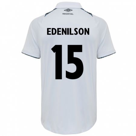 Kandiny Enfant Maillot Edenilson #15 Blanc Bleu Tenues Extérieur 2024/25 T-Shirt