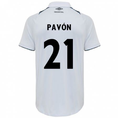 Kandiny Enfant Maillot Cristian Pavón #21 Blanc Bleu Tenues Extérieur 2024/25 T-Shirt