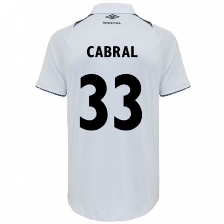 Kandiny Enfant Maillot Rafael Cabral #33 Blanc Bleu Tenues Extérieur 2024/25 T-Shirt