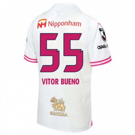 Kandiny Enfant Maillot Vitor Bueno #55 Blanc Rose Tenues Extérieur 2024/25 T-Shirt