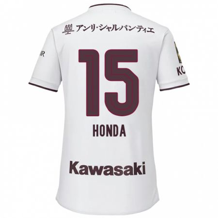 Kandiny Enfant Maillot Yuki Honda #15 Blanc Rouge Tenues Extérieur 2024/25 T-Shirt