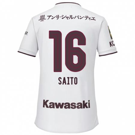 Kandiny Enfant Maillot Mitsuki Saito #16 Blanc Rouge Tenues Extérieur 2024/25 T-Shirt