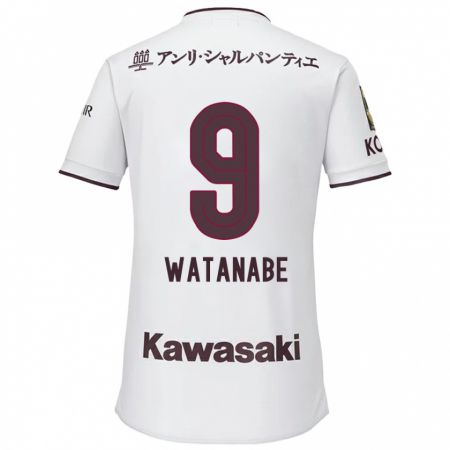 Kandiny Enfant Maillot Hayato Watanabe #9 Blanc Rouge Tenues Extérieur 2024/25 T-Shirt