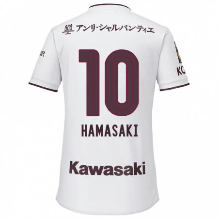 Kandiny Enfant Maillot Kento Hamasaki #10 Blanc Rouge Tenues Extérieur 2024/25 T-Shirt