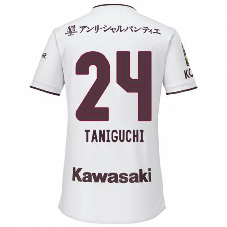 Kandiny Enfant Maillot Hiroto Taniguchi #24 Blanc Rouge Tenues Extérieur 2024/25 T-Shirt