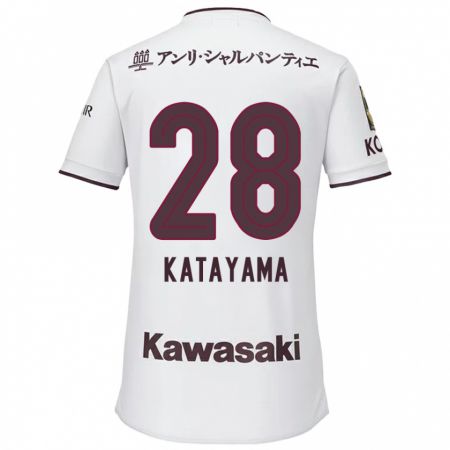 Kandiny Enfant Maillot Kota Katayama #28 Blanc Rouge Tenues Extérieur 2024/25 T-Shirt