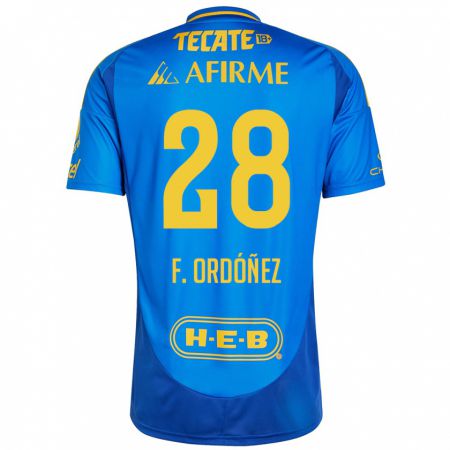 Kandiny Enfant Maillot Fernando Ordóñez #28 Bleu Jaune Tenues Extérieur 2024/25 T-Shirt