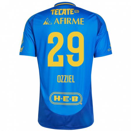 Kandiny Enfant Maillot Ozziel Herrera #29 Bleu Jaune Tenues Extérieur 2024/25 T-Shirt