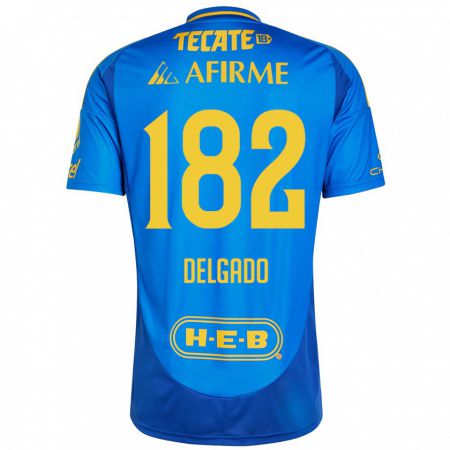 Kandiny Enfant Maillot Arturo Delgado #182 Bleu Jaune Tenues Extérieur 2024/25 T-Shirt